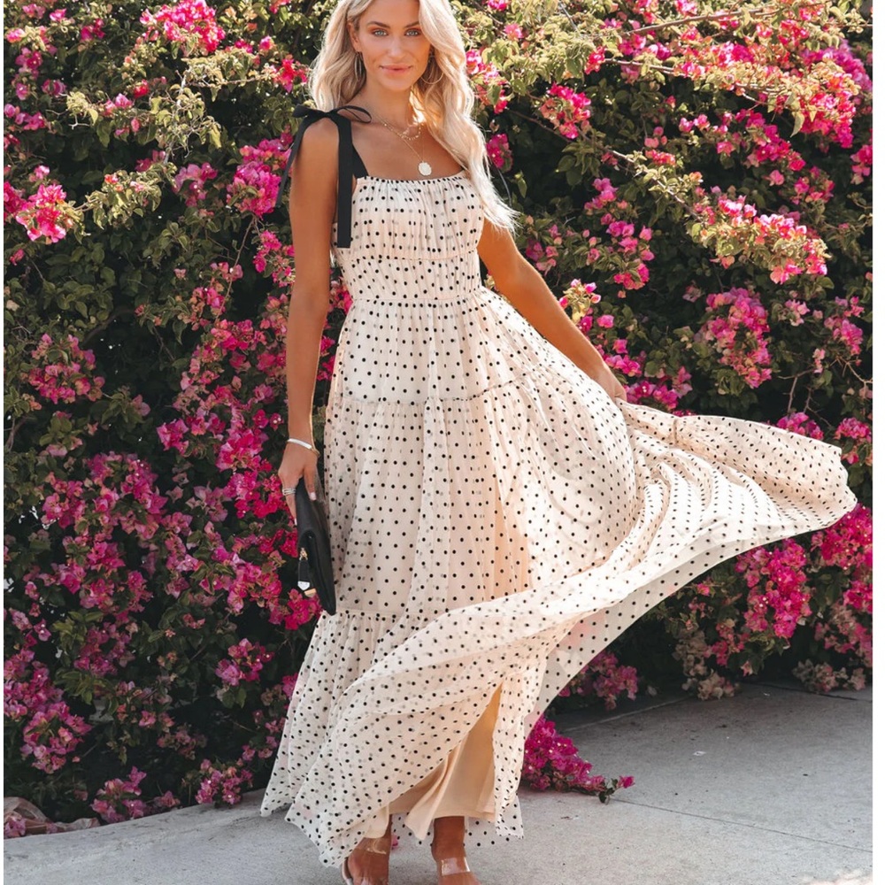 VICI- Ezza Velvet Polka Dot Tie Strap Maxi Dress- NWT